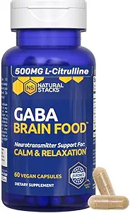 GABA Brain Food - GABA-Ergänzung mit L-Citrulline & Grape Seed Extract - unterstützt Calm & Relaxation - Nighttime Sleep Aid - unterstützt Produktion von Gamma Aminobuttersäure - 60 L-Citrulline Kapseln