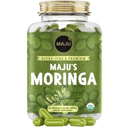 Maju Superfoods Organic Moringa Capsules, Oleifera Leaf, Extra-Fine Quality Moringa Leaves, Dried Drumstick Tree Leaves, Organic Moringa Powder Extract Supplement Capsules from Plant (90 ct)