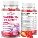 Saffron Gummies for Adult Kids, 10-IN-1 Formula with Saffron 88.5mg, Vitamins D3 & B6, Magnesium, Zinc, Ashwagandha, L-Theanine, St. John's Wort - Supports Mood & Focus, Strawberry Flavor, 60 Count