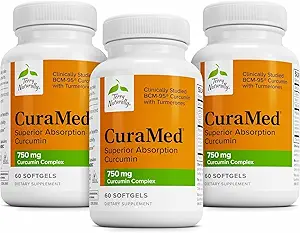 Terry Natürlich CuraMed 750mg - Antioxidantien-Ergänzung für Gehirn & Herz-Gesundheit - Beilage mit High-Potency Curcumin Complex - Kidney, Liver & Immune Health Support - 60 Softgels (Pack von 3)