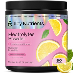 NUTRIENTS CLÉS Multivitamine Electrolytes Poudre Pas de sucre - Poudre d'électrolyte de citron rose frais - Supplément Endurance & Energie - Poudre d'hydratation - Pas de Calories - 90 portions - Fabriqué aux États-Unis