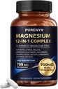 12-in-1 Magnesium Complex Capsules, 12 Types of Magnesium for High Absorption 700mg, 120 Capsules Per Serving, Dietary Supplement