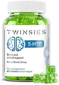 5-HTP-Ergänzung 200mg Kalmgummis für Schlafmood & Gehirn Gesundheitsunterstützung – L-Tryptophan 60 Grüne Apfelschlafgummis für Erwachsene – Glutenfrei & Non-GMO
