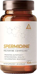 LevelUp Capsules de spermidine, la plupart des spermidines étudiées, 99% Concentration, 100x Potent que l'extrait de germe de blé pour l'ADN anti-âge Telomere Support 60 Compte
