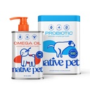 Native Pet Probiotic for Dogs & Omega Oil for Dogs| Vet Created Probiotic Powder for Digestive Issues | 8 Oz. Omega Oil & 16 Oz. Probiotic