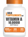 BulkSupplements.com Vitamin A 10000 IU Softgels - als Retinyl Palmitate, Vitamin A Supplement - für Augen- und Immununterstützung, Glutenfrei, 1 Softgel pro Servierung, 365 Zähler (Pack von 1)