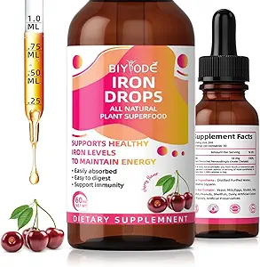 Eisen-Ergänzung für Frauen Tropfen: Flüssige Eisen-Ergänzung mit Vitamin C B12 & Folsäure Gentle Absorption Energie Unterstützung Nicht-Constipating Formel Vegan Zuckerfreie Tropfen