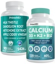 Calcium D3 K2 B12 (1pk) und Liver Support (1pk) Supplement Bundle - Potente Vitamine für Knochen, Herz, Leberfunktion und Immununterstützung - Non-GMO, Vegan, Glutenfrei