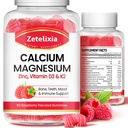 Calcium Magnesium Zinc Gummies with Vitamin D3 & K2, Calcium Gummies for B0nes Muscles, Women & Men, Raspberry Flavor - 120 Count