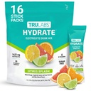 TRULABS Hydrate Electrolyte Drink Mix – Citrus Splash Flavor, Sugar-Free Hydration Packets with 1422 mg Electrolytes & 19 Vitamins & Minerals, Monk Fruit Sweetened, On-the-Go Sticks (16 Count)