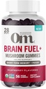 Om Mushroom Superfood Brain Fuel+ Gummis, 28 Servierungen, Raspberry Gummy Supplement mit Lion's Mane für Gedächtnis und Fokus