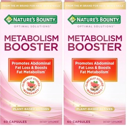 Nature's Bounty Optimal Solutions Metabolism Booster Supplement, Boosts Fat Metabolism, Promotes Abdominal Fat Loss, with Citrus Extracts and Black Ginger, 60 Capsules (Pack of 2)