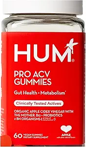 HUM Pro Apple Cider Essig-Gummi mit Probiotika für Verdauungs-Gesundheit, 100% Bio Apfel Apfelessig mit Mutter Gummy Vitamine, Vitamin B12 für Energieunterstützung, 60 ACV-Gummi