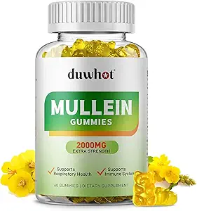 Mullein Gummies für Lung Detox, 2000mg Mullein Blatt Extrakt für Atem- und Verdauungshilfe, Bio Mullein Herb Supplement für Mucus Relief, Vegan, Ananas, 60