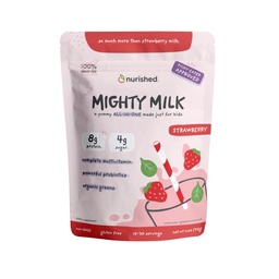Mighty Strawberry Milk - Kids All-in-One Daily Protein Powder & Multivitamin Boosted with 2 Billion Probiotics & Organic Spinach - Natural Flavors, Colors & Sweeteners - 15-30 Servings