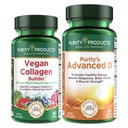 Purity Products Vegan Collagen Builder + Advanced D Bundle Organic Fruits + Vegetables, Vitamin D3, K2 (Menaquinone MK-7 MK-4), Vitamin C, Lutein, Biotin - 30 Servings