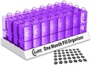 Monatliche Pille Organizer 31 Tag AM – Ein Monat Pille Fall für Medikamente, Vitamine & Ergänzungen – Einfache offene tägliche Pille Box Organizer, 2 mal pro Tag Pillenspender, Lila