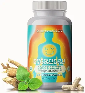 LUV EverydayTM Men's Multivitamin Men's Adult Formula Daily Nutritional Support with Iron Calcium KSM-66 Ashwaganda CoQ10 and Lycopene - Highly Bioavailable Non GMO Gluten Free Vegetarian - 60 Kapseln