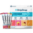 DripDrop Zero Sugar Plus - Sugar Free Hydration Packets- Single Serve Electrolytes Powder Drink Mix - Raspberry Lemonade, Watermelon, Tangerine, Tropical Punch - Non-GMO, Vegan- 16 Sticks
