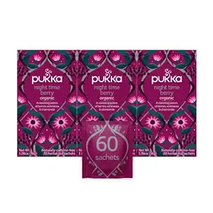 Pukka Bio Teebeutel, Nachtzeit Berry Kräutertee mit Kamille, Echinacea und Elderberry, Perfekt für Übernachten Wellness, 20 Count (Pack mit 3), 60 Teebeutel