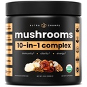 NutraChamps Organic Mushroom Powder - 10-in-1 Complex - Pilz-Ergänzungs-Pulvermischung für Gedächtnis, Fokus & Immununterstützung - 8oz (8.0 OZ, Pilzmischung)