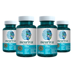 NEURIVA Plus Brain Supplement for Memory, Focus & Concentration + Cognitive Function with Clinically Tested Nootropics Phosphatidylserine and Neurofactor, VIT B6 & B12, 30 Count Capsules (4 Pack)