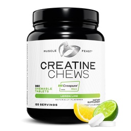Festin musculaire Créatine monohydratée Chewables - Vegan & sans gluten Creatine Chews pour hommes et femmes - Delicious Citrus-Flavored Creatine Comprimés pour le bâtiment musculaire - Citron Lime, 360 onglets