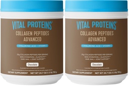 Vital Proteins Collagen Peptides Advanced, Hydrolyzed Peptides with Hyaluronic Acid and Vitamin C - Chocolate Flavor Powder, 24.7oz (Pack of 2)