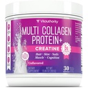Multi Collagen Protein + Creatine | 5g Creatine Monohydrate with Collagen Types I, II, III, V & X | Hair, Skin, Nail, Muscle & Performance Support | Vitamin C & Hyaluronic Acid, 30 Servings Unflavored