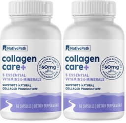 NativePath Collagen Care+, 5 Vitamin Blend with Hyaluronic Acid and Boron that Supports Collagen for Men and Women, 60 Capsules (Pack of 2)
