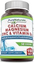 Reine Natürliche Calcium Magnesium Zink Vitamin D3 Ergänzung | Calcium 1000mg, Magnesium 400mg, Zink 25mg, Vitamin D3 600 IU | Non-GMO | Glutenfrei (300 Tabletten)