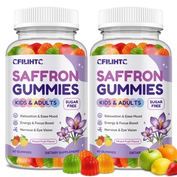 Saffron Gummies for Kids & Adults, 20-in-1 Saffron Supplements with 88.5mg Saffron Extract, B6, B12, C, D3, Magnesium for Calm, Focus, Nerve, Sugar Free, Vegan, Non-GMO, Mixed Fruit Flavor, 120 Counts