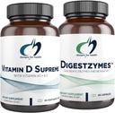 Designs für Gesundheit Vitamin D Supreme + Digestzymes Verdauungsenzyme Bundle - Vitamin D3 5000 IU mit 2000mcg Vitamin + Verdauungsunterstützung Enzyme mit Betaine HCl - 2 Produkte