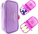 Pill Organizer 2 Mal pro Tag, Große AM/PM Wöchentliche Pille Box 7 Tage Pille Fall mit schreibbaren Etiketten und Datenschutz Licht-Purple Zipper Tasche zu halten Ergänzungen, Vitamine und Fischöle