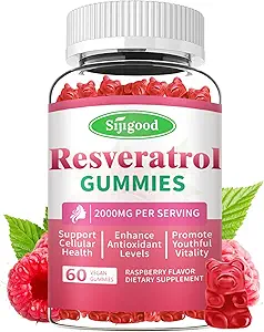2000mg Organic Resveratrol Gummie für Damen - Sugar Free Resveratrol-Nutritional-Supplements für Antioxidantien Unterstützung, Cellular Health, Immunität, Gehirn & Energie, Raspberry Flavor, 60 Count