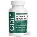 Clair Magnesio Premium, Clair de alta absorción Suplemento de magnesio, Premium Magnesium Glycinate, Sin Gluten ni SOJA, Ingredientes sin OGM, Suave para el estómago, 90 cápsulas