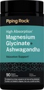 Piping Rock Magnesium Glycinate & Ashwagandha Complex Supplement | 90 Vegan Capsules | High Absorption Pills | Non-GMO, Gluten Free