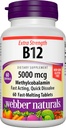 Webber Naturals Vitamin B12 5000 mcg, 60 Count, Fast Dissolve Tabletten, Vitamin Supplement Unterstützung für Energie Metabolismus, Immun- und Herzgesundheit, Vegetarische Formel, 60 Tage Versorgung