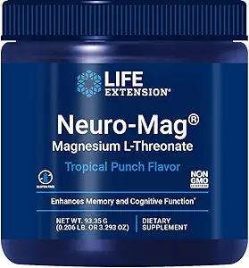 Life Extension Neuro-Mag Magnesium L-Threonate Powder Tropical Punch Flavor - 3.293 Unze