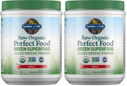 Garden of Life Raw Organic Perfect Food Green Superfood Juiced Greens Powder - Apple Flavor,30 Servings - Vegan Gluten Free Whole Food Dietary Supplement,Greens Plus Probiotics & Enzymes,(Pack of 2)