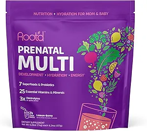 Root'd Prenatal Multivitamin Pulver - 25 Vitamine & Minerals mit 3x Elektrolyten, Folat, Eisen, D3 für Mama & Baby, 7 Superfood & Probiotika, Zuckerfreie Vitamine & Hydration | 30 Vitamin Getränke