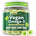 Vegan Omega 3 Gummie + Phospholipide, Astaxanthin, Vitamin D3, DHA 560mg & EPA 280mg, Fish-Free Algae Omega 3 Supplement für Erwachsene & Kinder für Gehirn, Auge, Haut und allgemeine Gesundheit, Sugar Free, 60 Cts