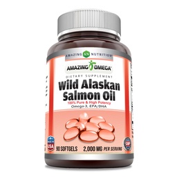 Amazing Omega Wild Alaskan Salmon Oil 2000mg Par portion Softgels Supplément (90)
