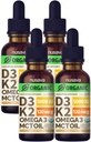 (4 Pack) Bio Vitamin D3 K2 Tropfen mit MCT Öl Omega 3, 5000 IU, maximale Stärke Vitamin D Flüssigkeit - keine Füllstoffe, Non-GMO Flüssigkeit D3 für schnellere Absorption und Immununterstützung (Vanilla, 4 Fl Oz)