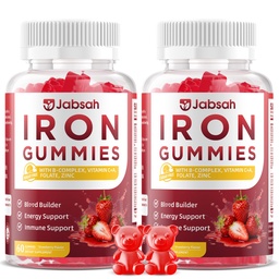 Vegan Iron Gummies for Women & Men, Iron Supplement with B-Complex, Vitamin C, A, Folate for Adults & Kids - Blood Builder & Energy Support & Immune Health - Strawberry Flavor, 120 Gummies