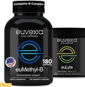Euvexia euLyte + euMethyl-B Dr Ekberg Electrolytes Powder Drink Mix & Homocysteine Bundle - Lemon Lime Electrolytes (90 Serving) & Active Folate (90 Servings)