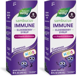Nature's Way Sambucus Elderberry Immune Syrup for Kids Ages 2+,Echinacea & Propolis,with Superfood Antioxidants(1),Immune Support Syrup*,Vegetarian,Berry Flavored,8 Fl Oz,(Pack of 2)