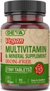 DEVA Vegan Iron-Free Multivitamin & Mineral Supplement, Vitamina C, D2, E & B-Complex, Biotin, 90 compresse piccole