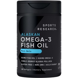 Sportforschung Fish Oil Mini-Softgels - einfach zu schlucken Omega-3 Fettsäuren von Wild Caught Alaska Pollock - 625mg, 120 Softgels