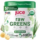 Juce Raw Greens Superfood Powder | 57 Organic Superfoods with Prebiotic Fiber, Probiotics & Digestive Enzymes | 6 Organic Mushrooms | No Added Colors, Sugars or Fillers | 30 Servings